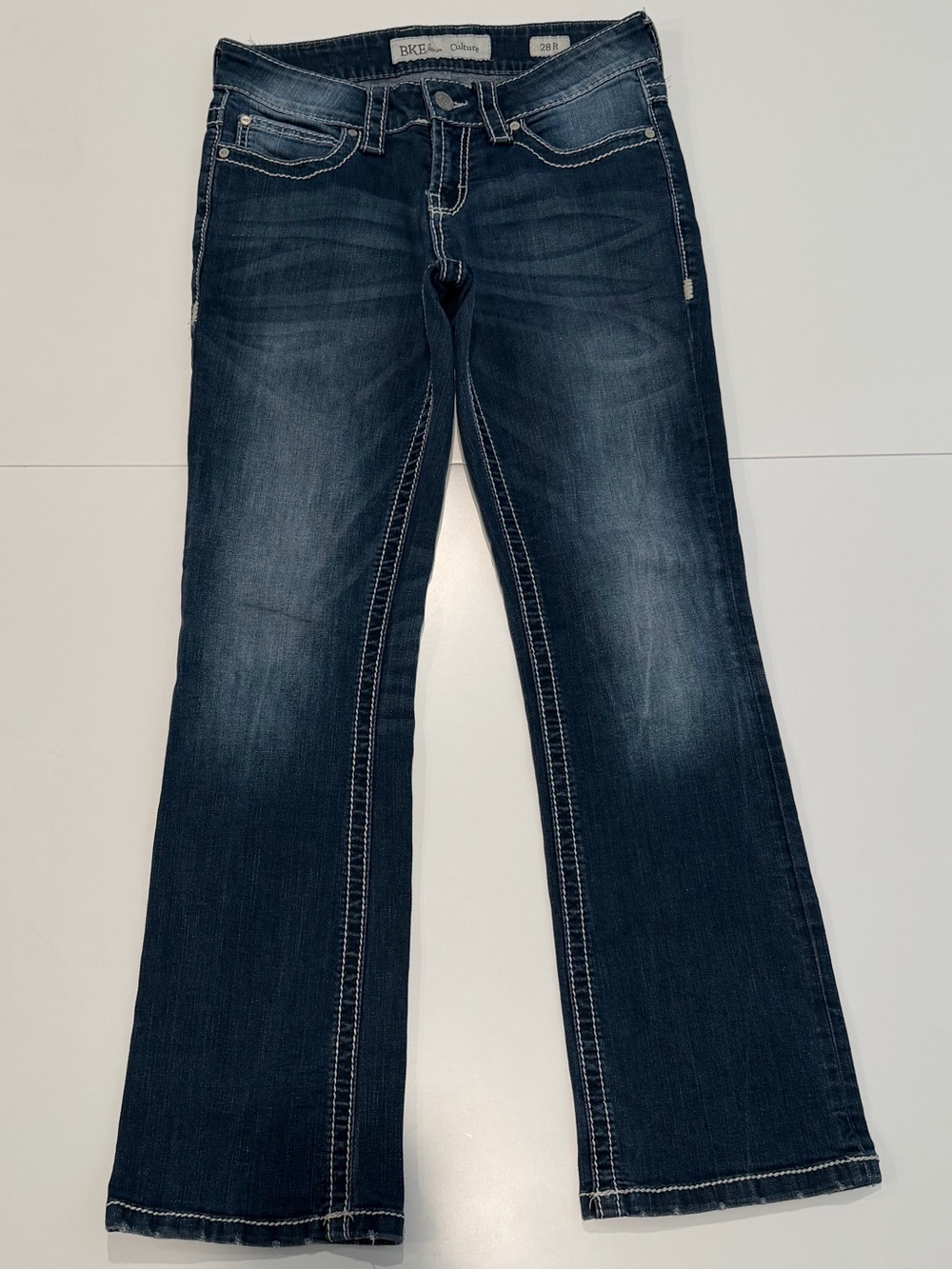 BKE Denim Culture Bootcut Jeans 28R Dark Wash Contrast Stitch Y2K
